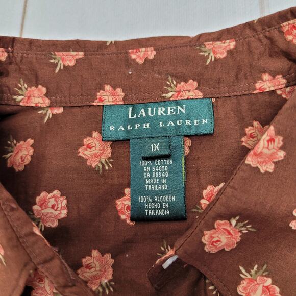 Vintage Lauren Raph Lauren brown rose floral button down top long sleeve boho - Picture 7 of 7